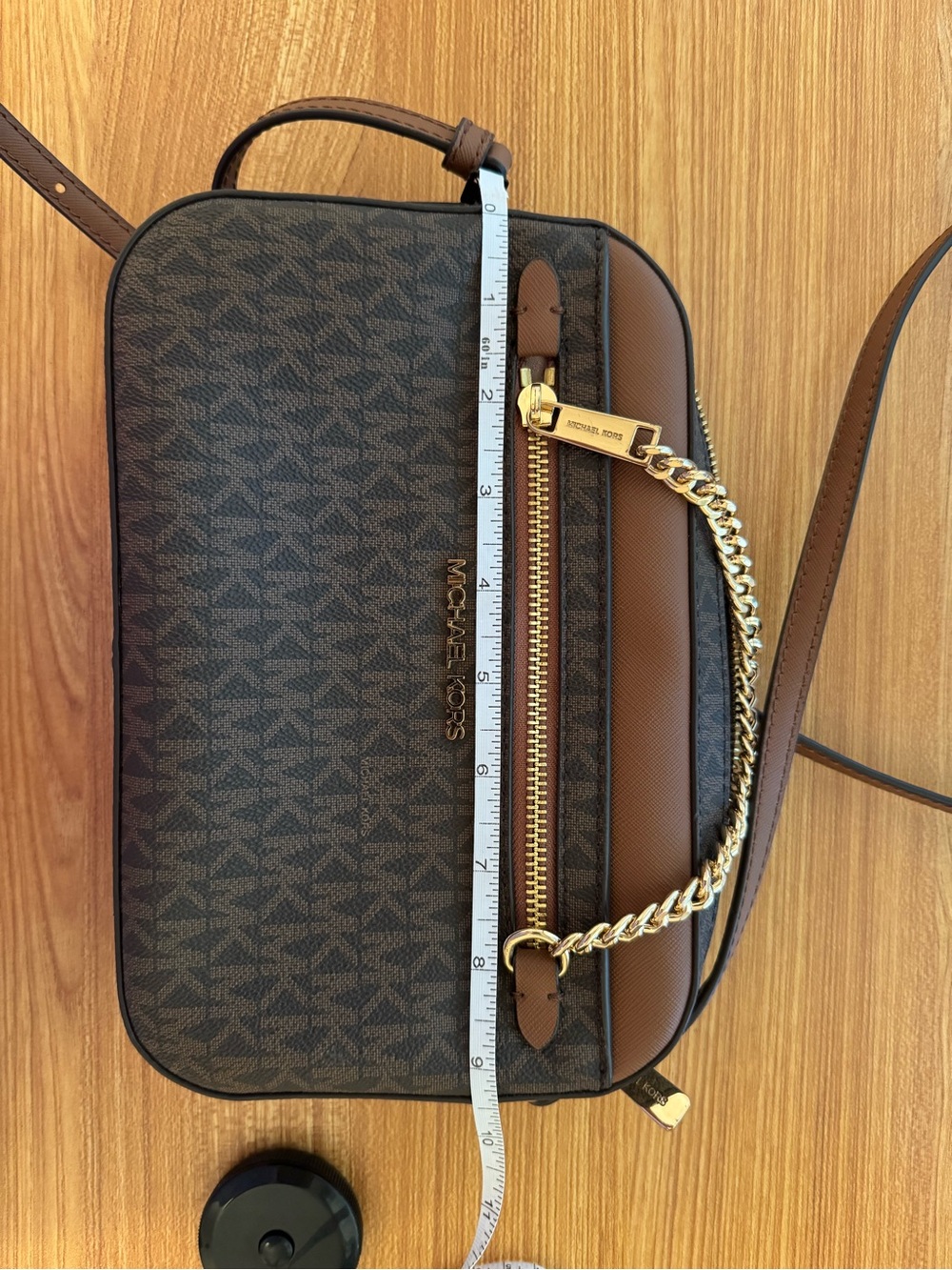 Michael Kors Brown Logo Crossbody with Gold Chain Detail - Picture 7 of 9